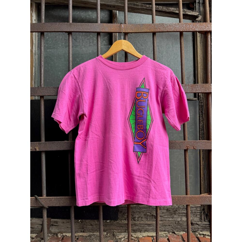 80s Bugle Bloy Neon Pink Graphic Logo Tee Mens Size XL (fits like Med)